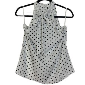 Emery Rose Black & White Polka Dot Blouse Sleeveless, Pullover with Tie, Size S